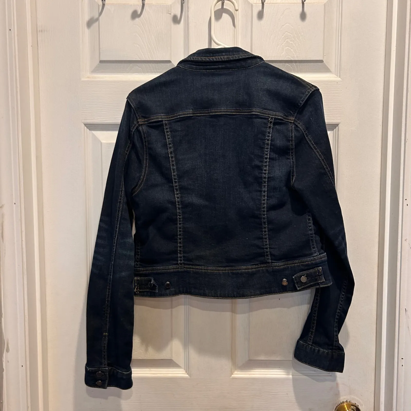 BLANKNYC Denim Jacket Dark Blue Button Front Classic Fit Womens Medium Pockets - Image 6