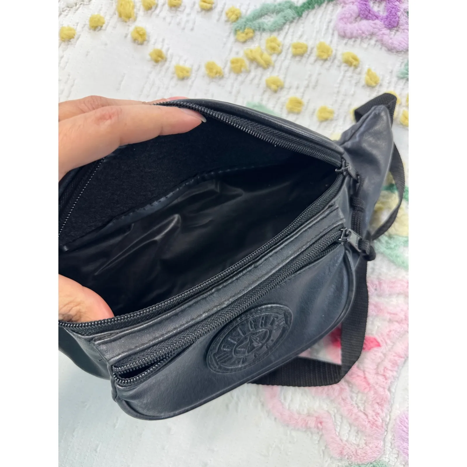 Black Faux Leather Flight Pax Fanny Pack Waist Bag Unisex Adjustable Strap - Image 5