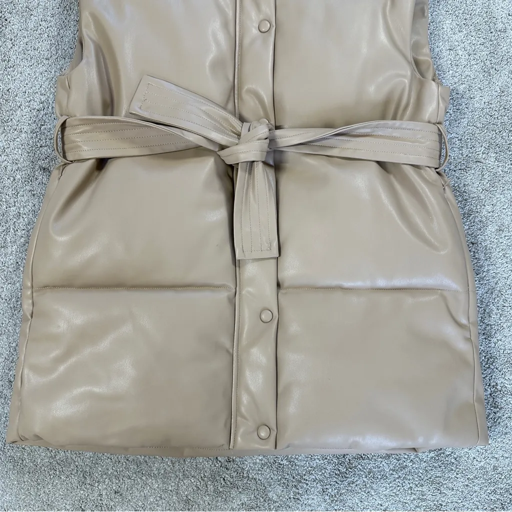 Mango Women’s Faux Leather Quilted Puffer Skin Style Gilet Vest in Beige Size M - Image 6