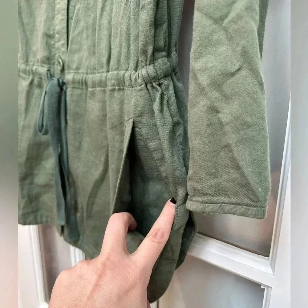Eileen Fisher Olive Army Green Organic Cotton Drawstring Outwear Jacket Size XS - Image 7