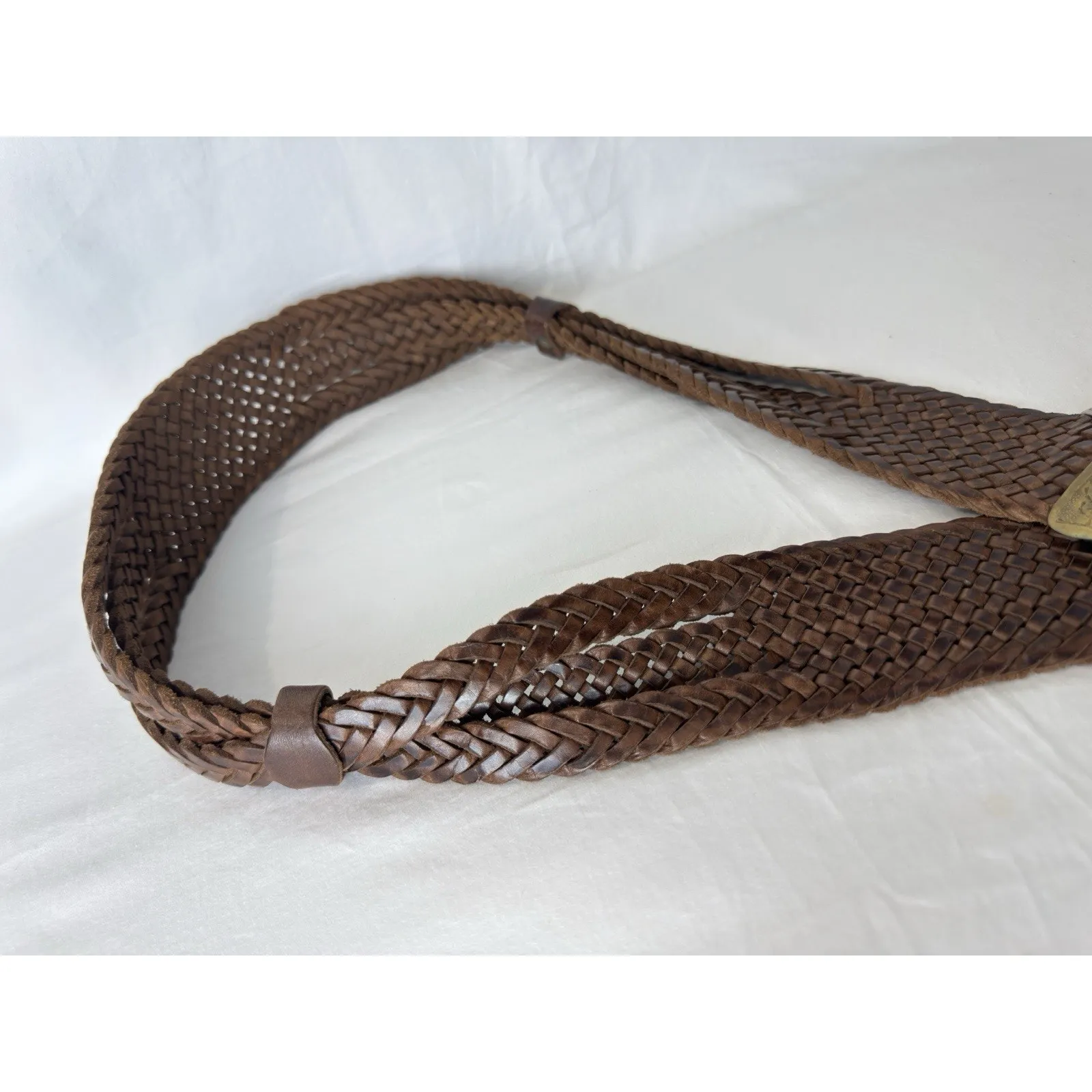 Chicos Women’s Belt Size S/M Brown Braided Leather Metal Buckle Horn Wide - Image 4