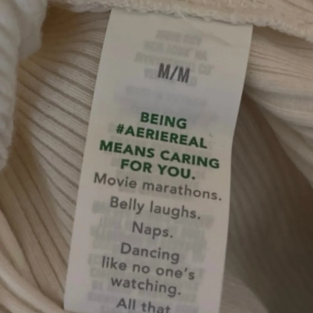 Aerie White Ribbed Button Collar Long Sleeve Henley Knit Crop Top Shirt Size M - Image 4