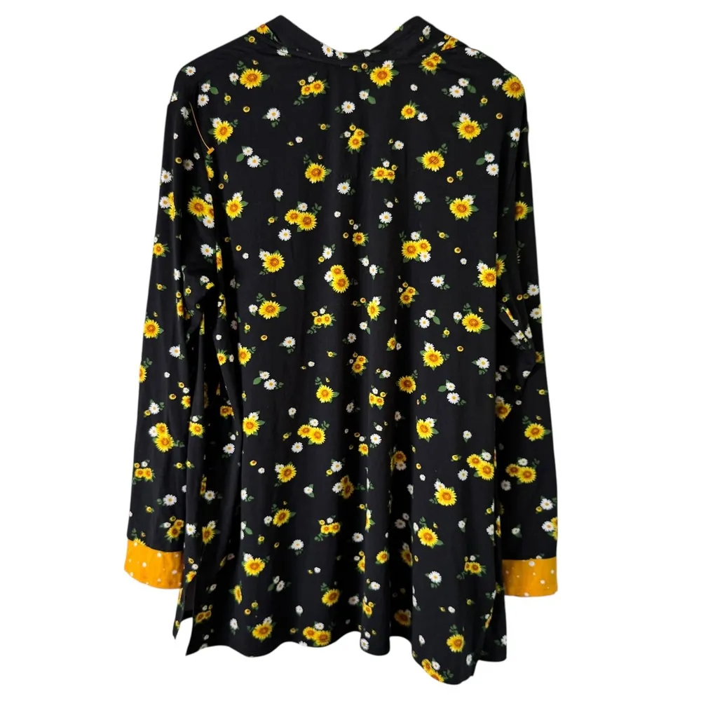 Comfort Code Floral Print Cardigan Open Front Lightweight Sunflower Black L Size L - Image 6