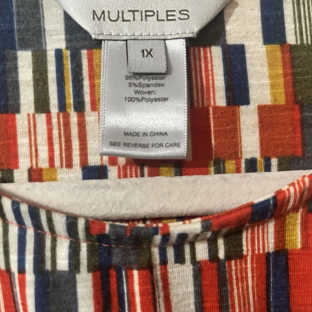Multiples Tunic Top Womens 1X Multicolor Artsy Print Stretch Blouse - Image 7