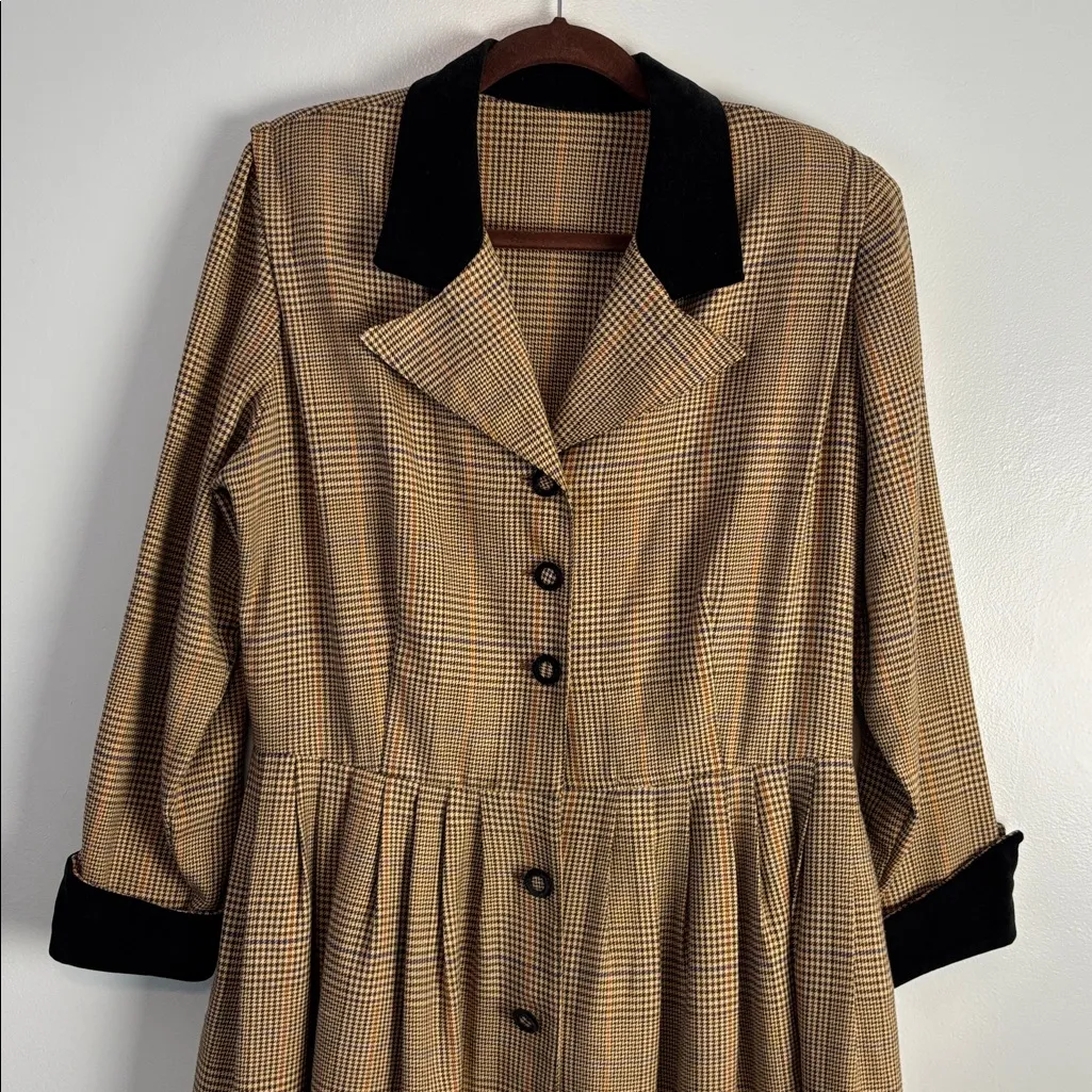 1960s Howard Wolf Brown Houndstooth Coat Dress Vintage Old Money Sz 16 Academia - Image 5