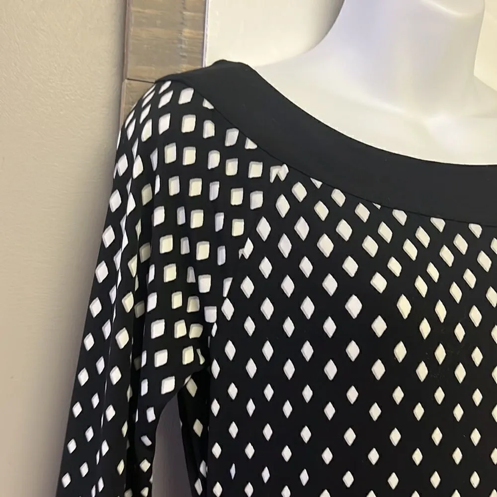 White House Black Market Black Gray and Cream Boatneck 3/4 Sleeves Dress- XS - Image 7