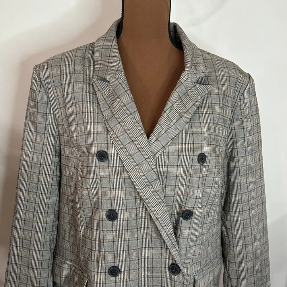 89th + Madison grey and tan double breasted Glen plaid blazer size XL Gray - Image 5