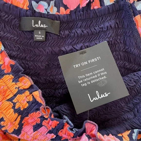 NWT Lulus Pollen in Love Navy Blue Floral‎ Puff Sleeve Mini Skater Dress SMALL - Image 11