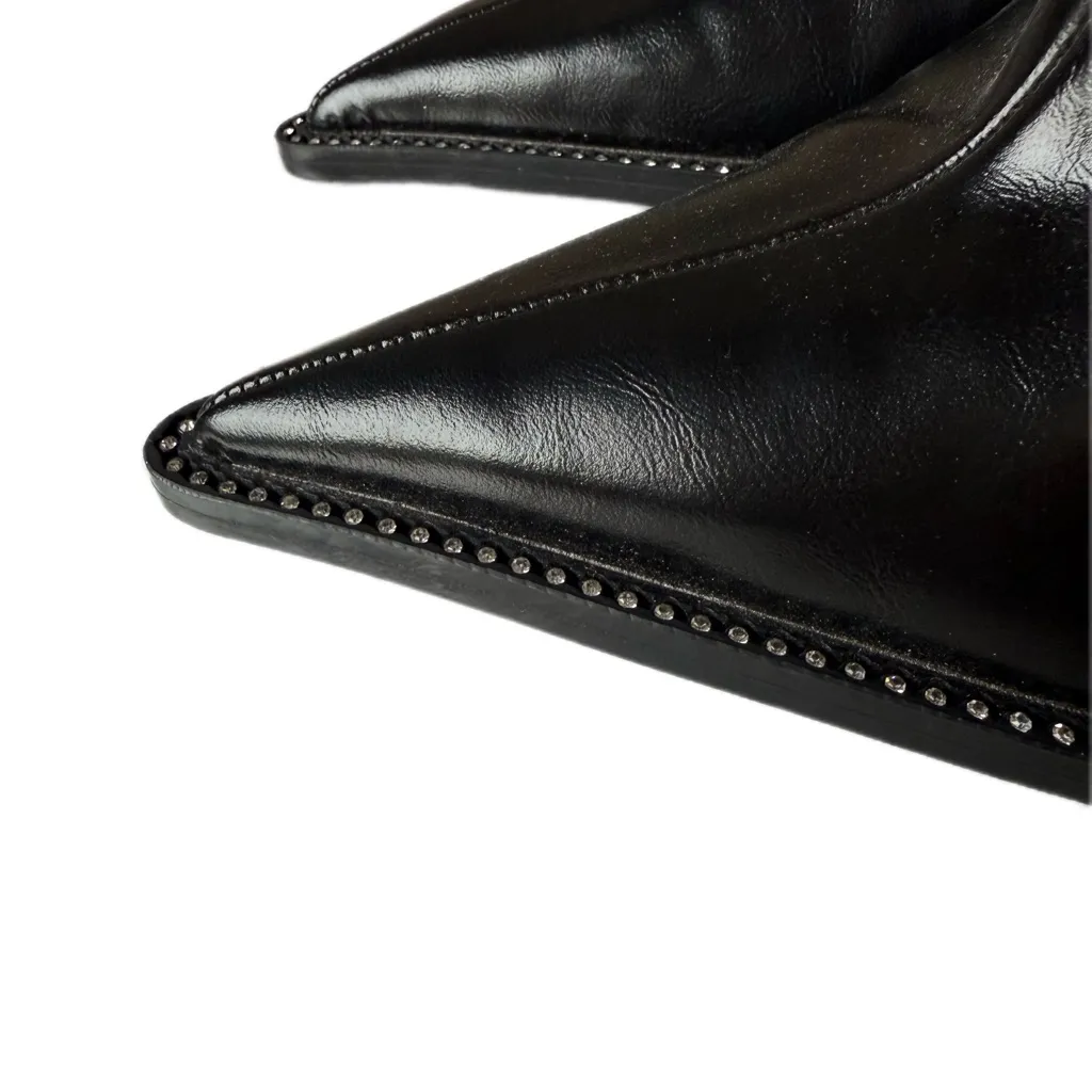 Zara Rhinestone Trim Elegant Black Pointed Toe Women's Ankle Boots - Image 4