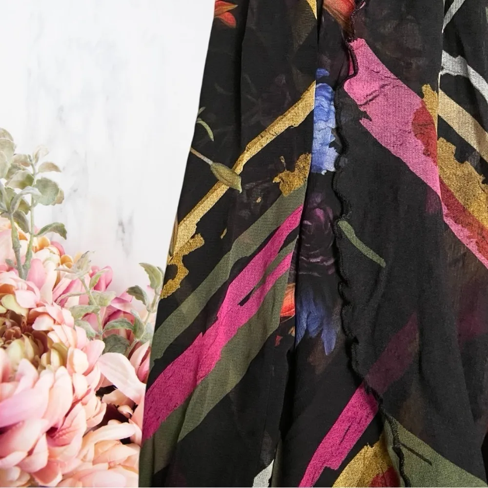 FUZZI Tulle Kimono Italian Watercolor Floral Print NWT~ Rare Find! Black Size L - Image 6