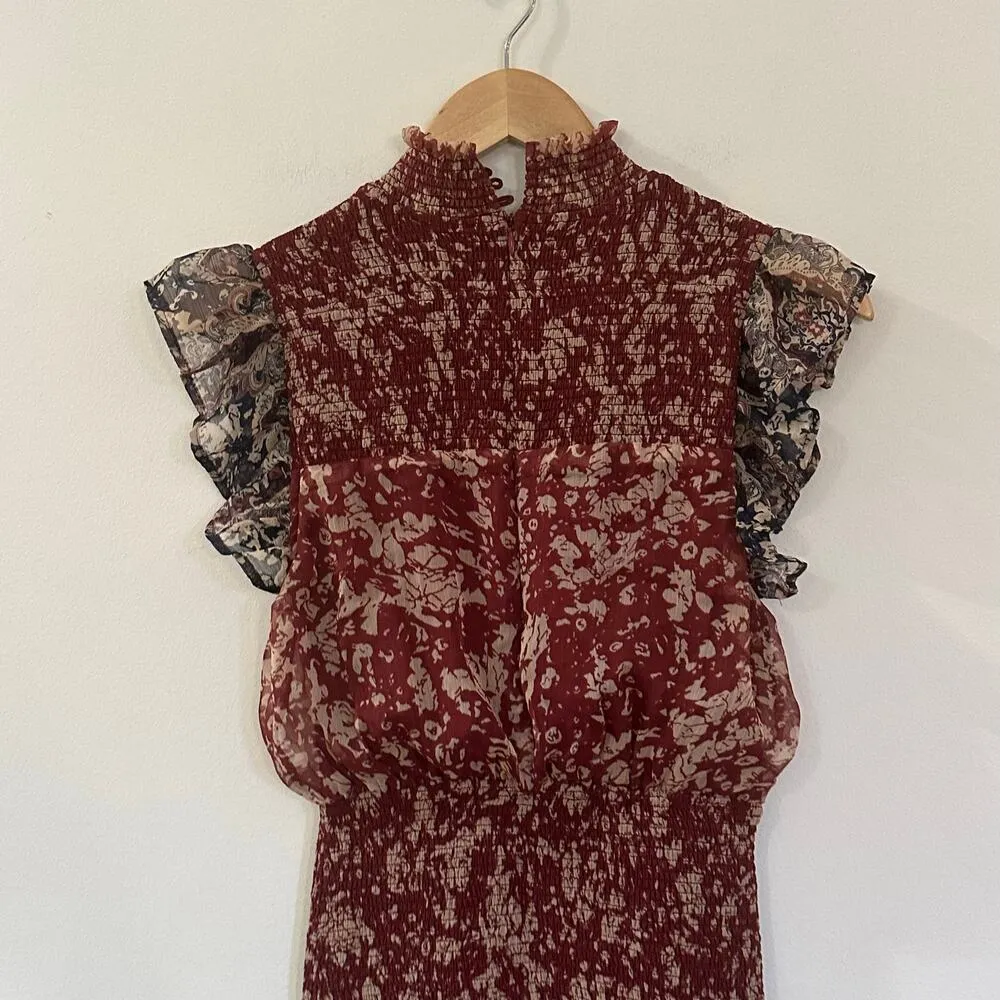 Aqua Floral Midi Dress sz S Short Sleeve Smocked Midi Dress - Image 8