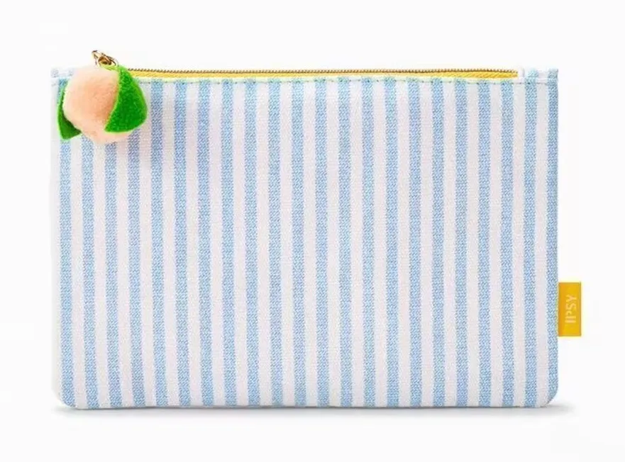 Brand New Ipsy HTF Sweet as a Peach Striped Cosmetics Makeup Bag Blue - Image 1