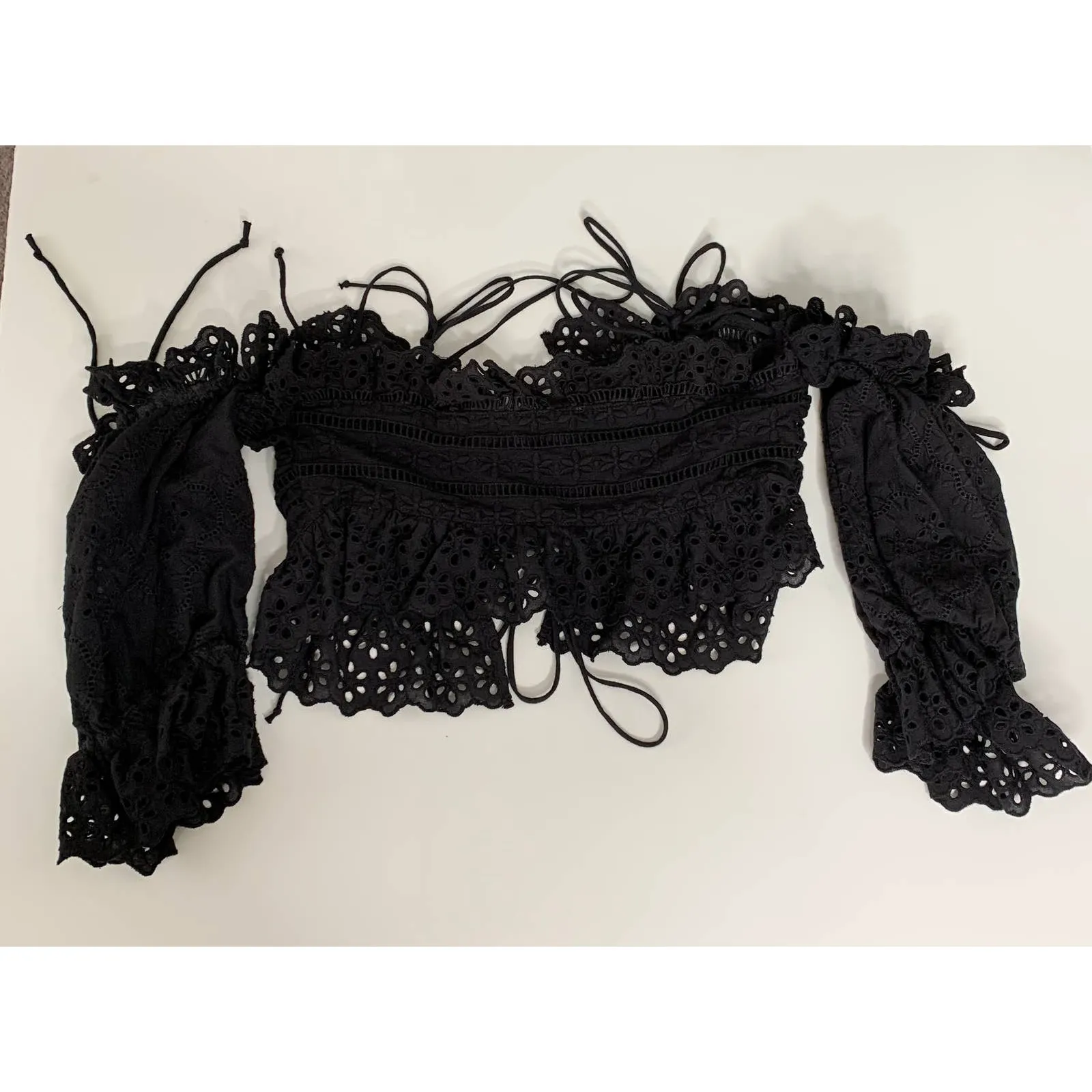 For Love & Lemons Anabelle Eyelet Crop Top Women's XS in Black - Image 5