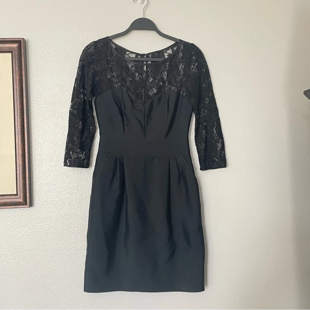 REISS Aloe Black Lace Panel Sweetheart Neckline Silk Dress 4 - Image 3