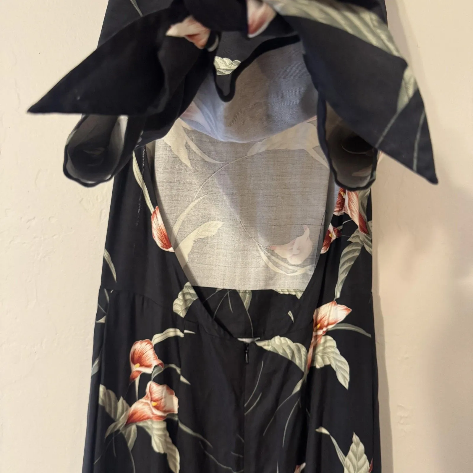Tommy Bahama Dress Womens 14 Black Silk Floral Maxi Sleeveless Tropical Beach - Image 11