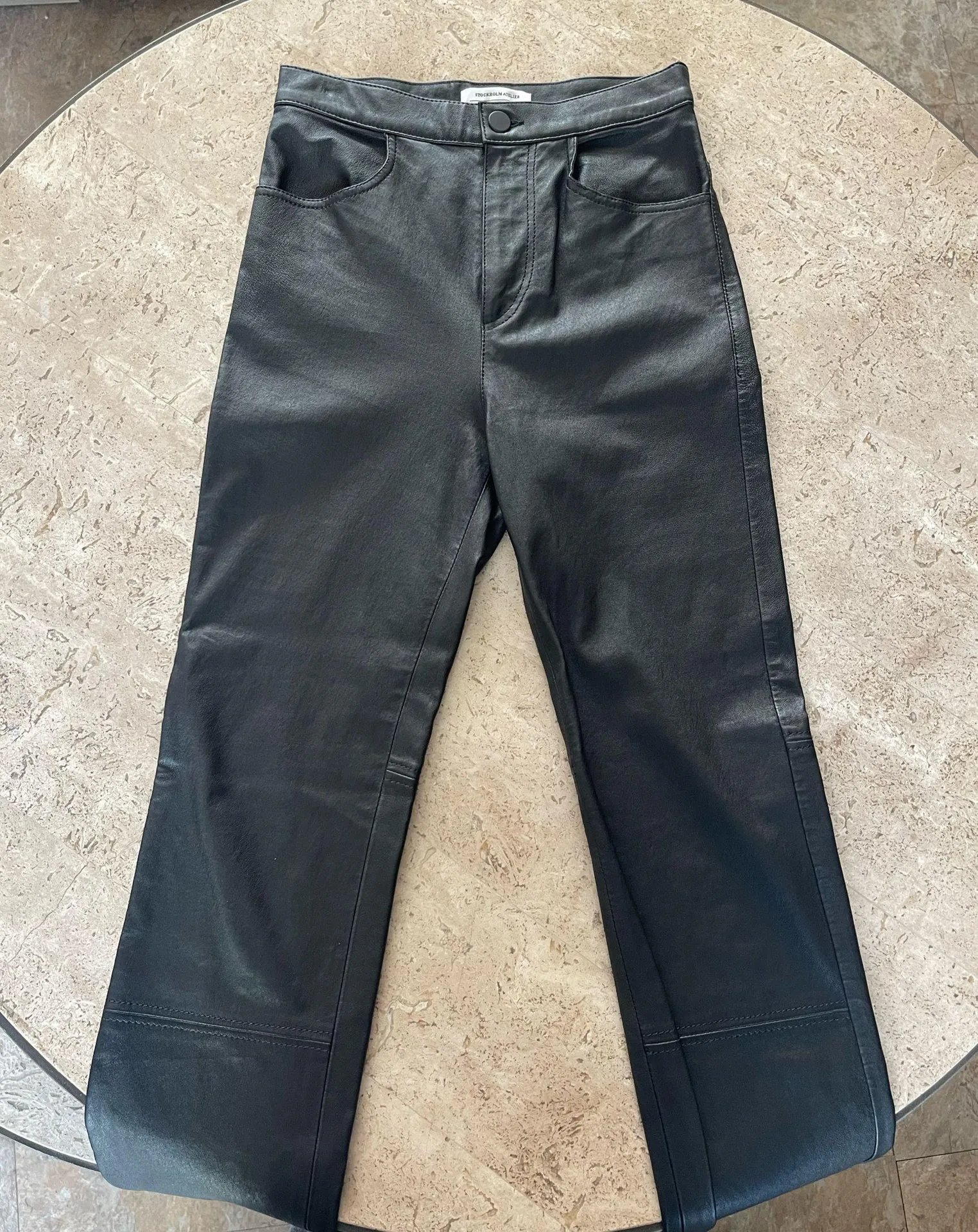 & Other Stories Black Straight/Skinny High Waisted Leather Pants  - Image 3