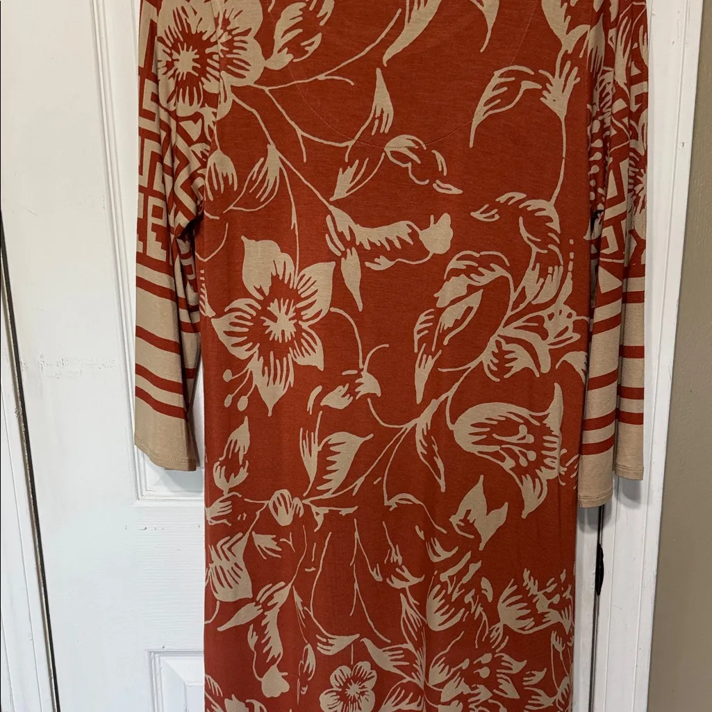 Soft Surroundings Terracotta and Tan Floral Side Slit Dress Size Medium - Image 8