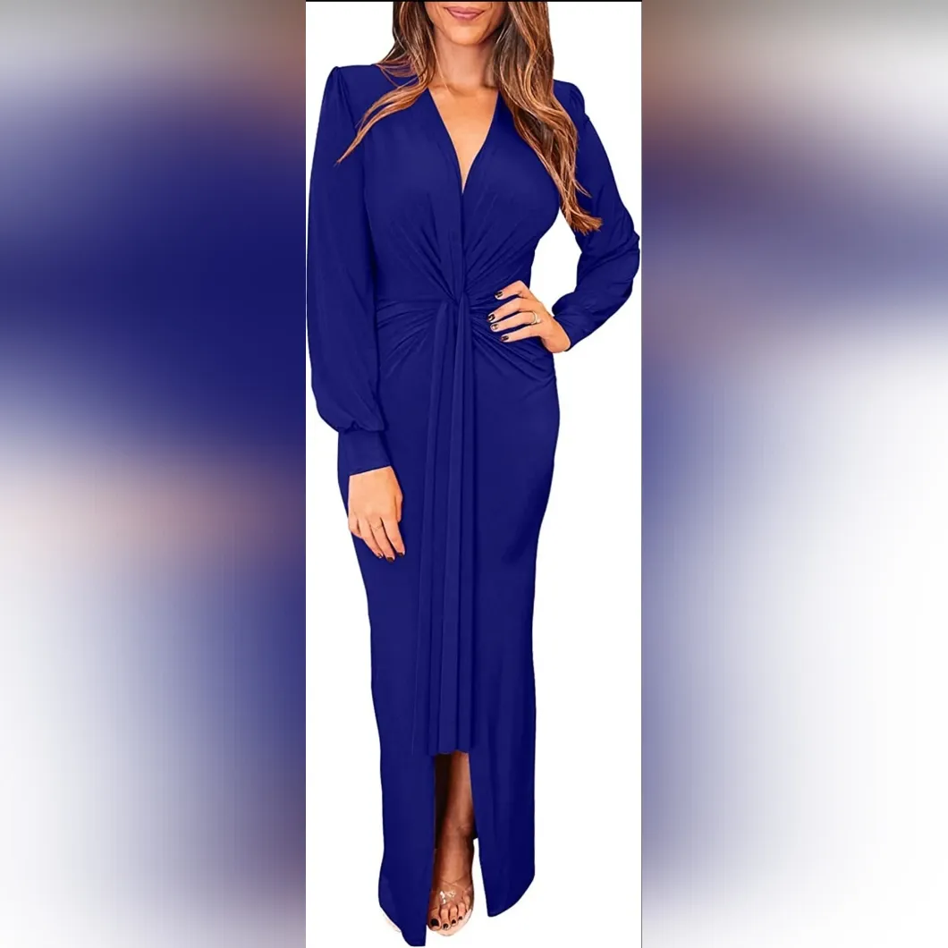 Pretty Garden XL Royal Blue Wrap Dress with Split and Front Bow - Image 7