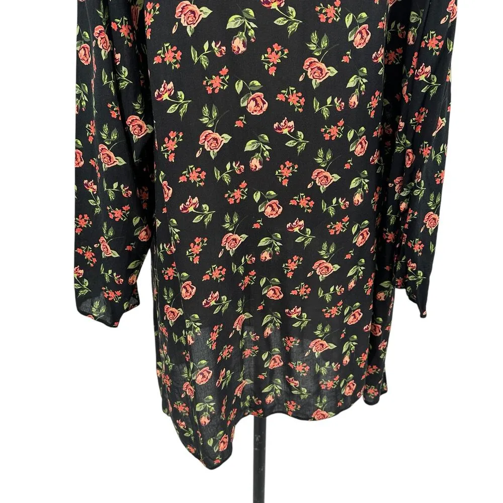 ASOS Floral Print Black Pink Green Button‎ Front Mini Tunic Dress Size US 12 - Image 9