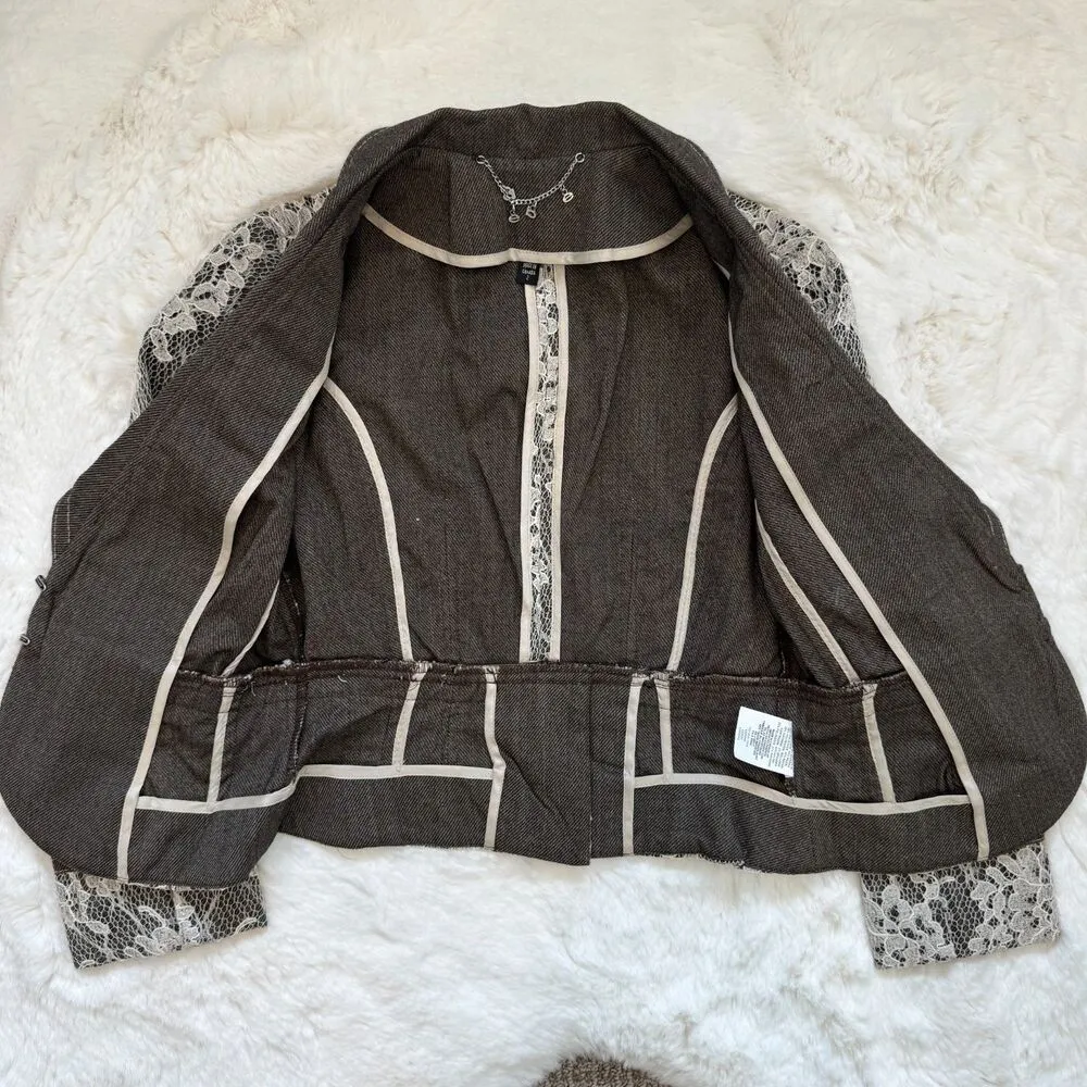 Bebe Cropped Lace Blazer / Jacket XS - Grey White - Image 2