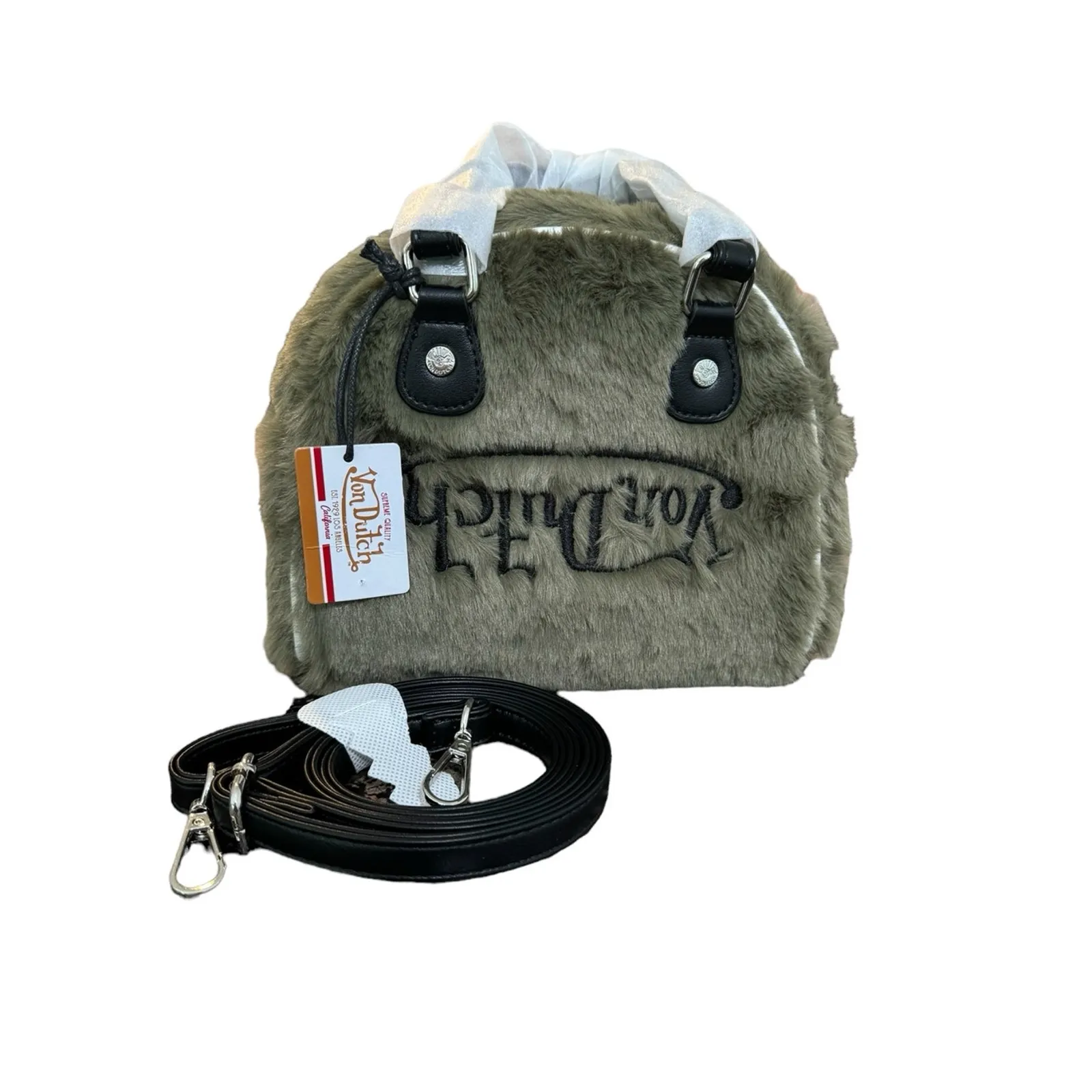 NWT! Von Dutch Sage Green Vegan Furry Bowling Bag - Small - Image 7