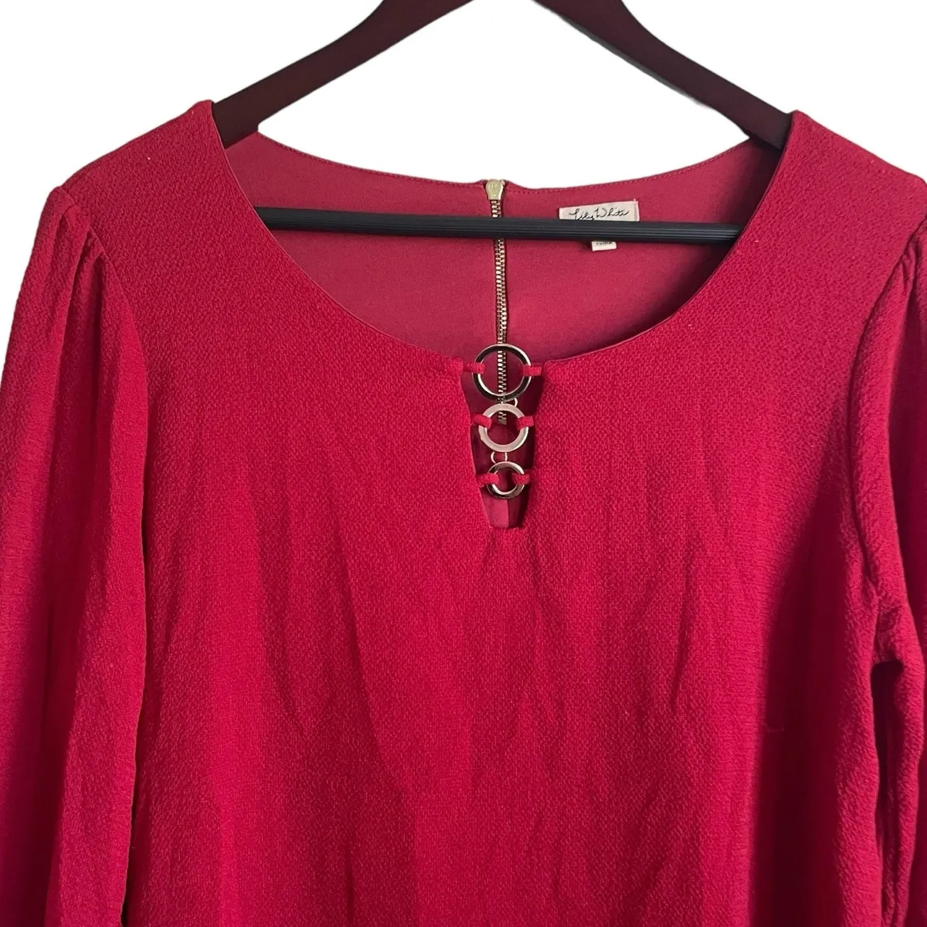 Lily‎ White Women Top XL Red Exposed Zipper Stretch Textured Workwear Effortless - Image 12