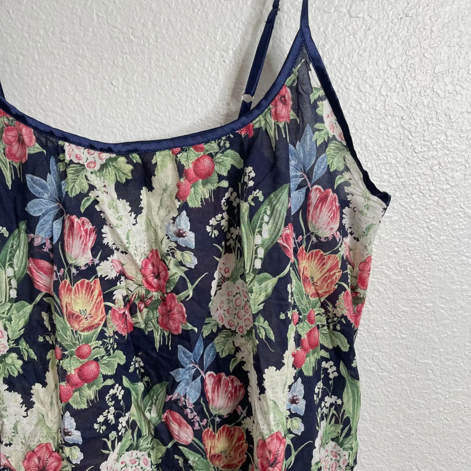 Papinelle Floral Nightgown Slip Dress Navy Blue Pink White Cotton Size L Size L - Image 2
