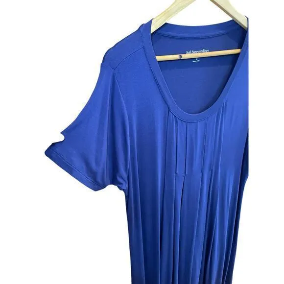 Soft Surroundings Royal Blue Jersey Short‎ Sleeve Pleated Scoop Neck Dress 1X - Image 5