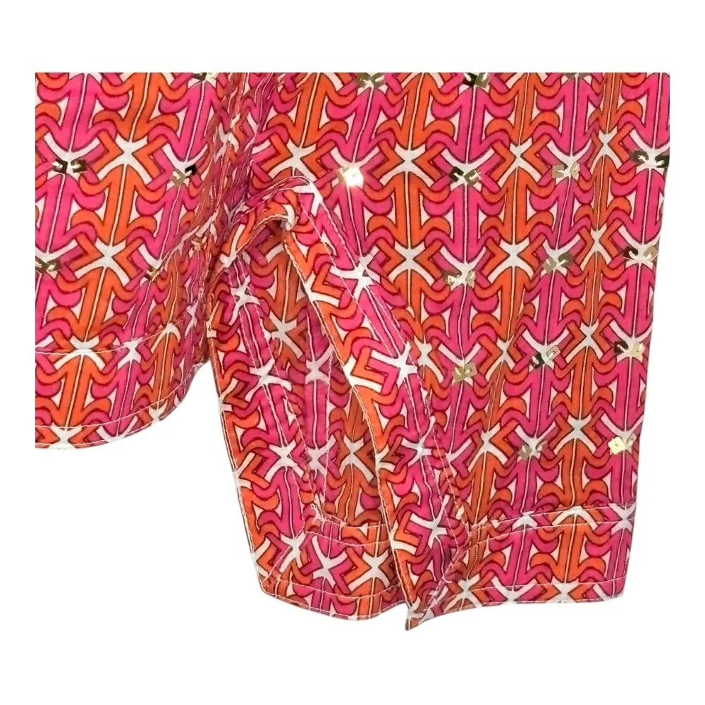 Tory Burch Top Geometric Print Pink Orange Stephanie Sequin Sparkle Women Size 2 - Image 8