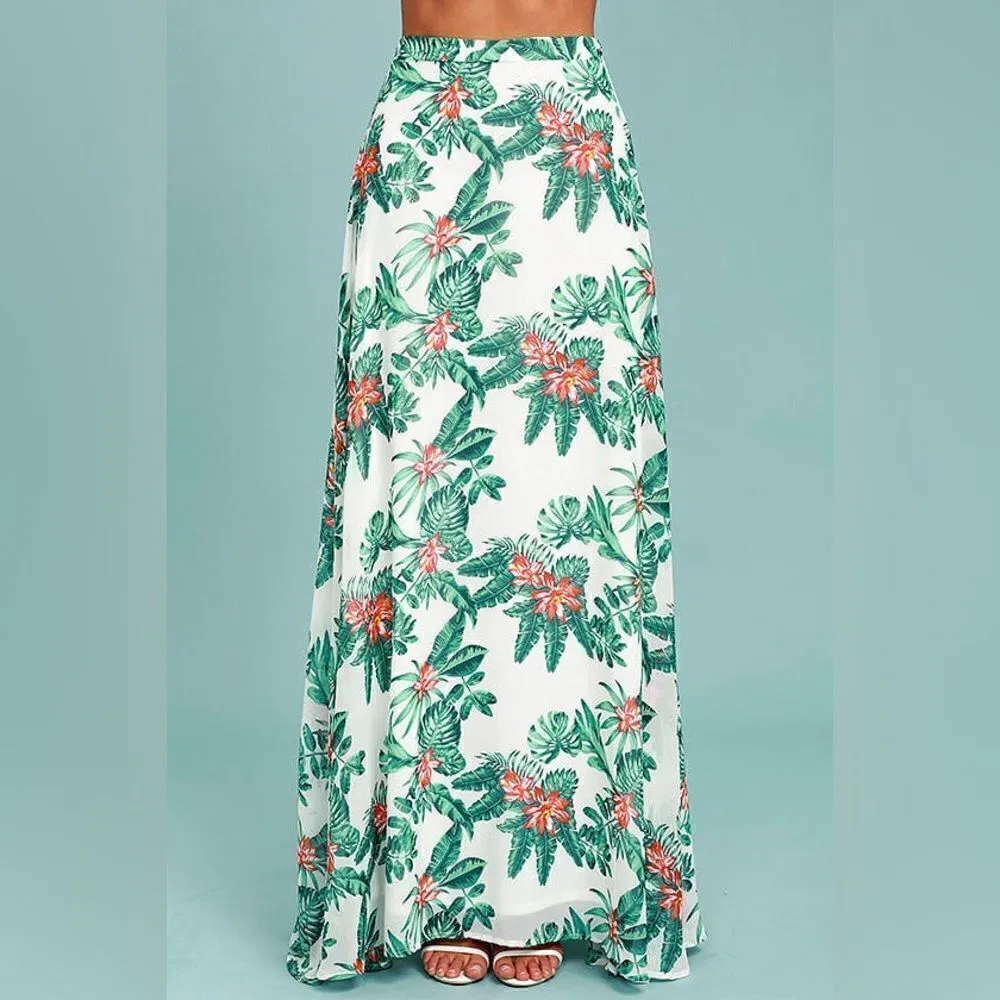 Lulu’s Evadne White and Teal Tropical Print Two-Piece Maxi Dress NWT Size XS - Image 3