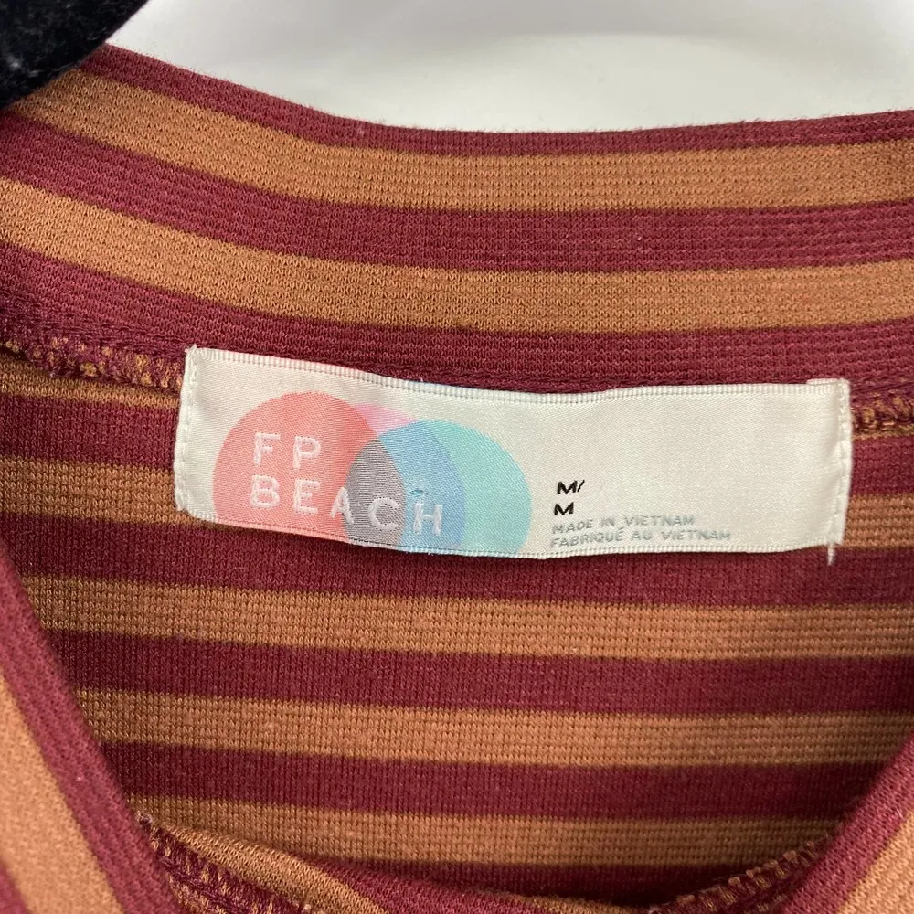 Free People Beach Skater Dress Stretchy Mini Burgundy Red Brown Stripes Womens M - Image 5