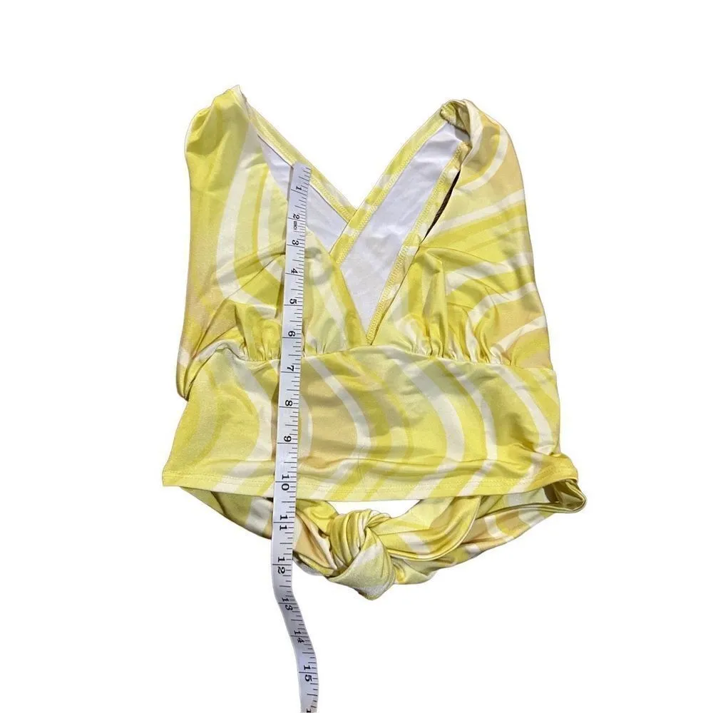 Urban Outfitters Phoenix Plunging Tie Back Tank Crop Top Neon yellow sz Small gr - Image 7