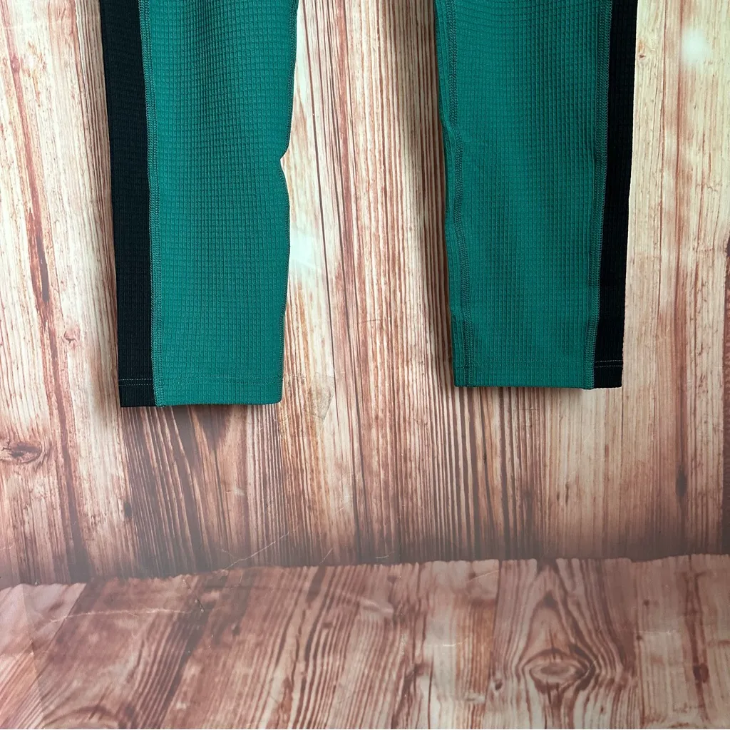 YEAR OF OURS Green Side Striped Thermal Ski Belted Waffle Knit Leggings - Image 5