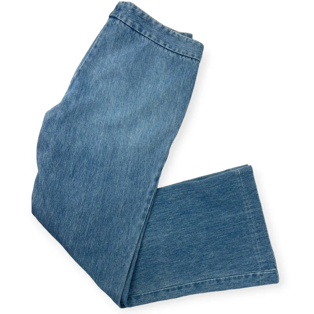 Theory 10 / 28 Wide Leg Cropped Denim Jean Trouser Pant 28" Inseam High Rise - Image 4