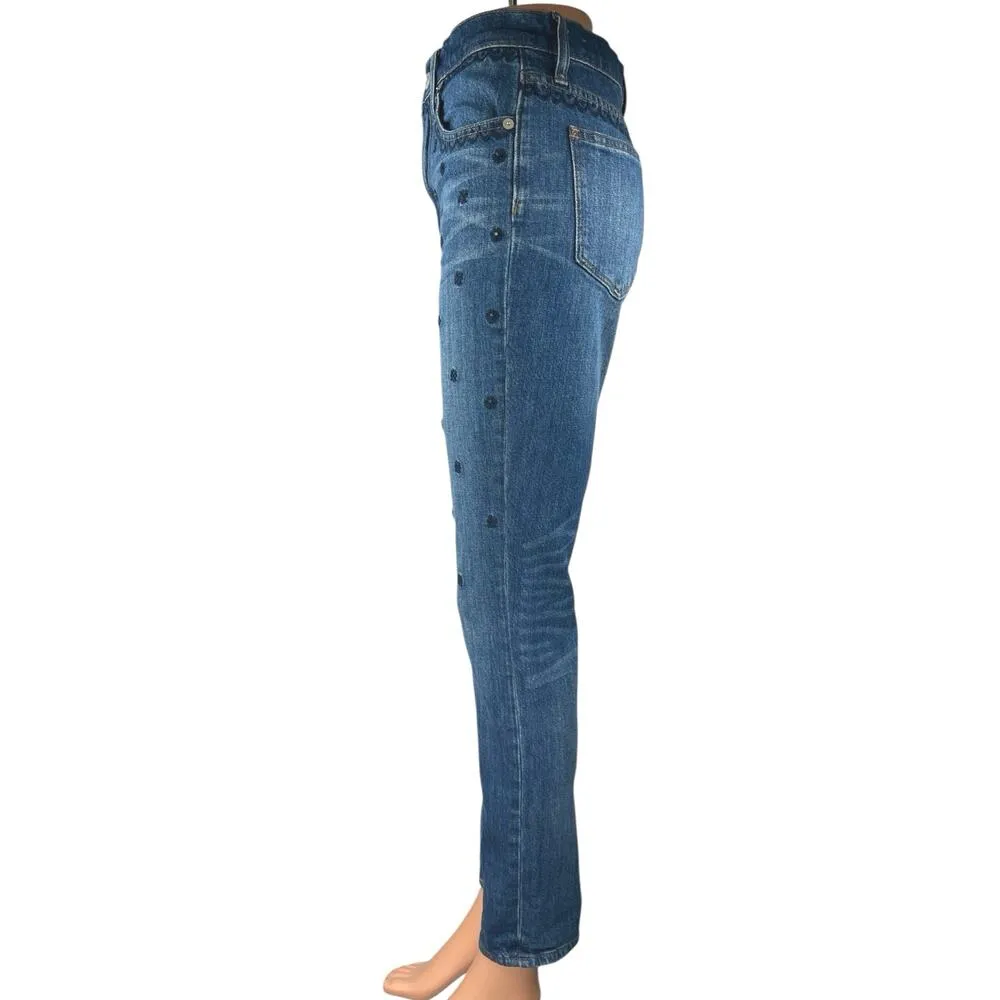 Madewell Blue Beaded Embroidered High Rise Slim Boyjean Skinny Denim Jeans Sz 24 - Image 2