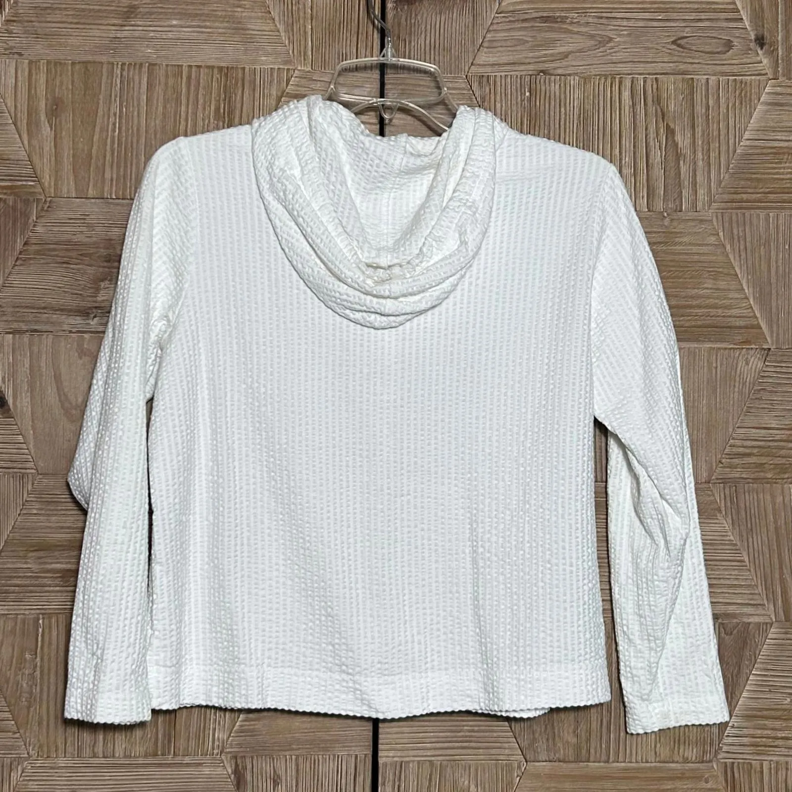 L.L.Bean Womens White Waffle Knit Hoodie Jacket Size XS Button Up Heritage - Image 4