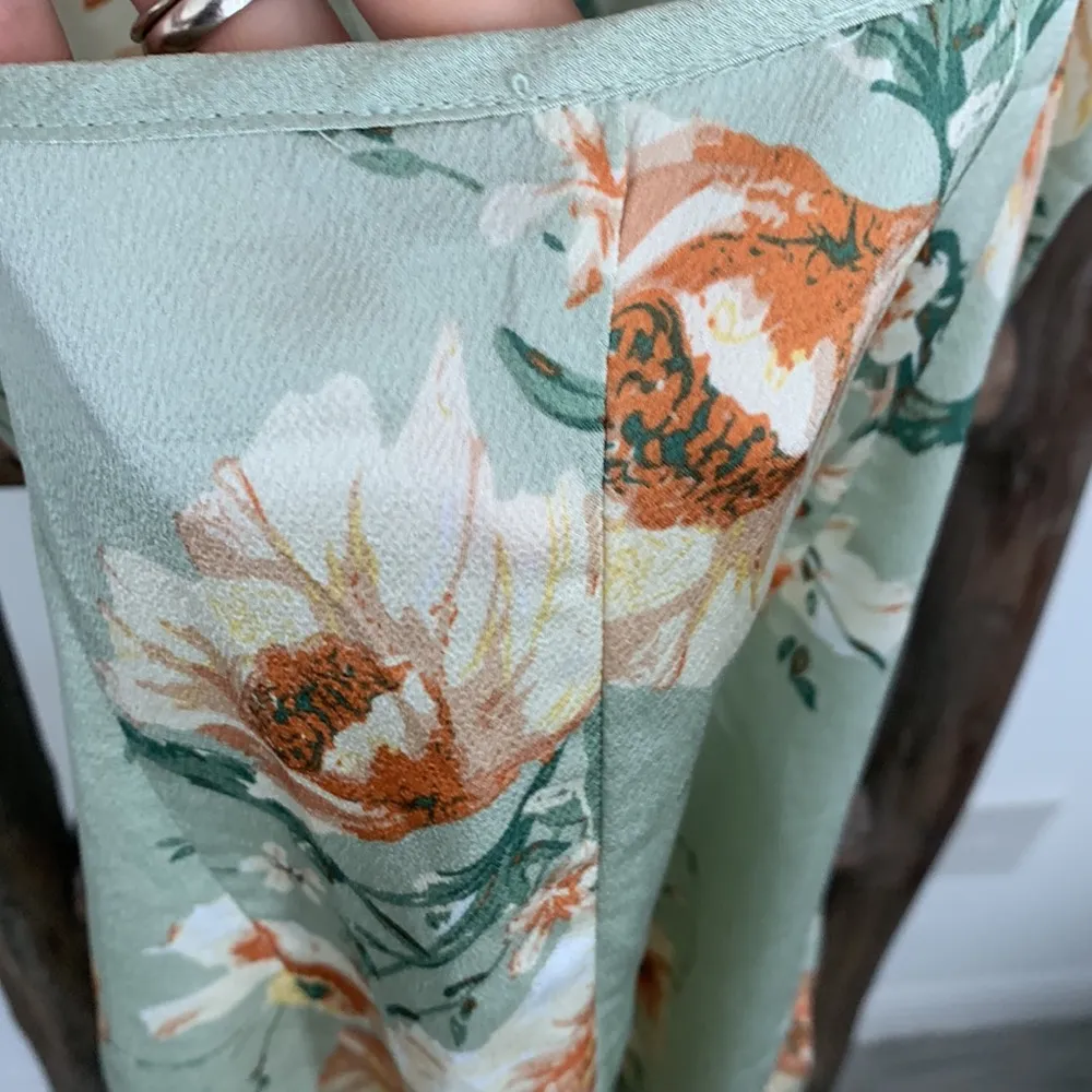 Mint Green Satin Floral Print Cami Dress Draped Collar Strap / SHEIN - Image 8