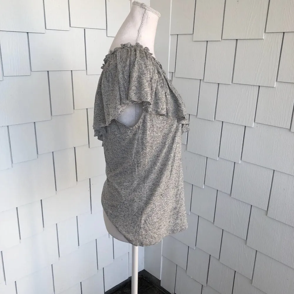 Rebecca Taylor Women's Grey Melan Jersey Knit One-Shoulder Ruffle Top sz M - Image 6