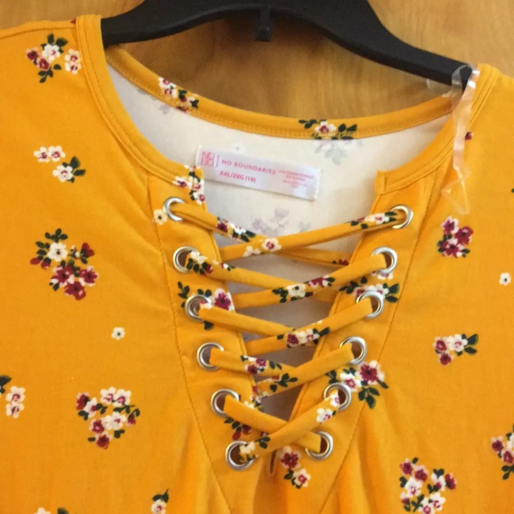 Mustard yellow lace up t-shirt dress - Image 3