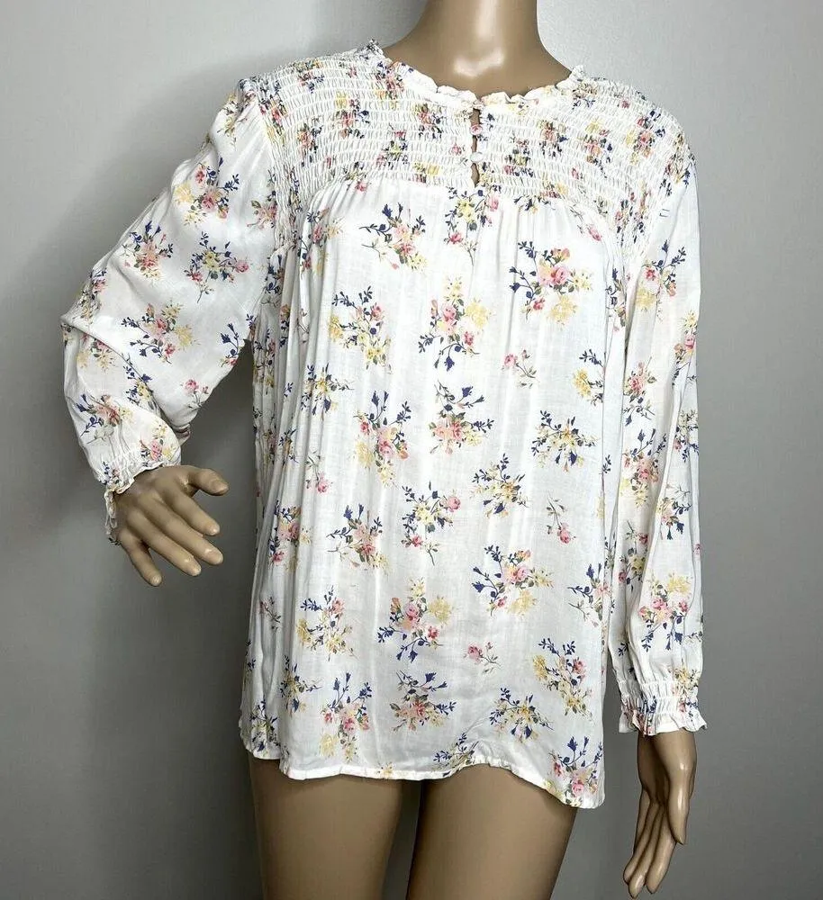 Cynthia Rowley Floral Smoked Peasant Blouse - Image 9