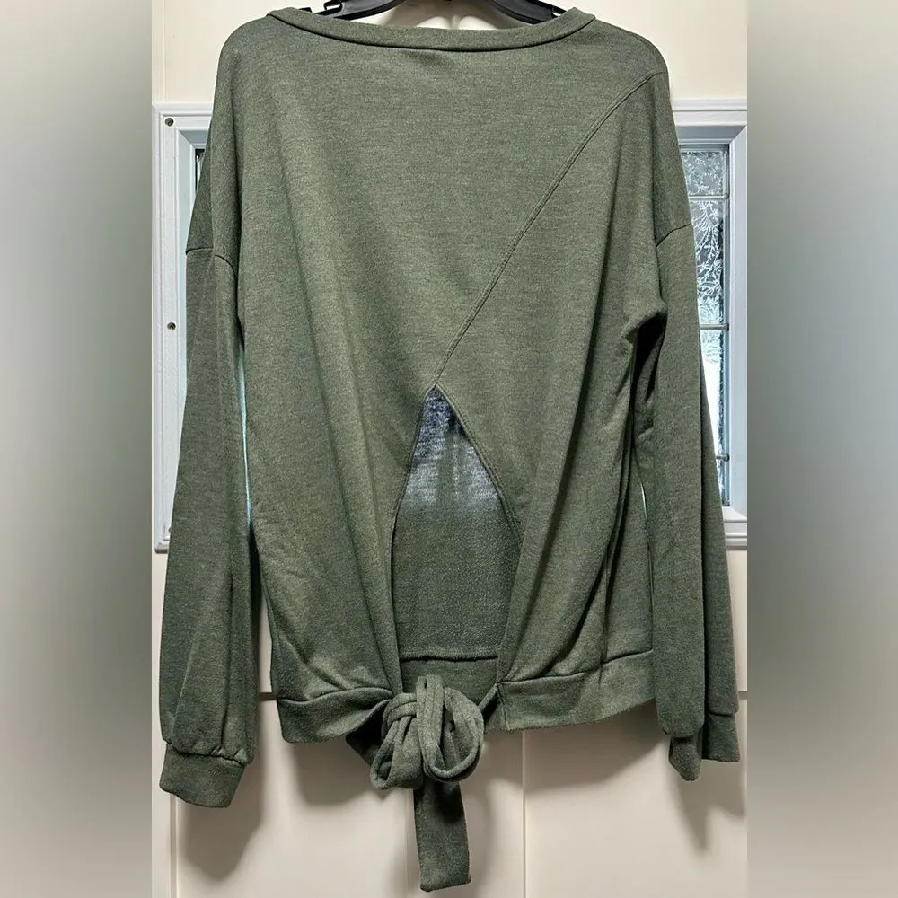 BiBi Back Tie Crewneck Sweatshirt. Size: Large. Green. Woman's. (4) Green - Image 2
