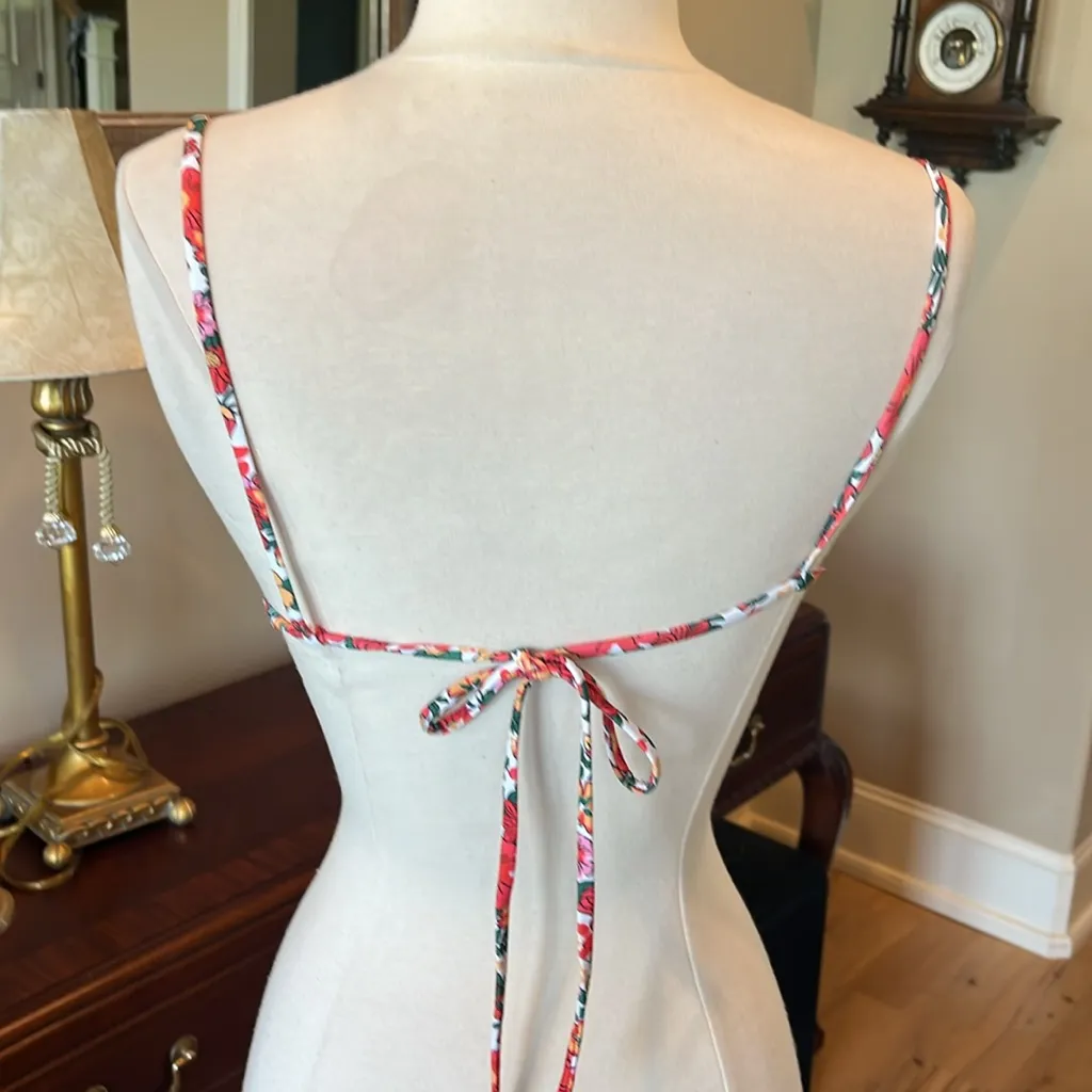 Bikini Set Colorful Floral Top String Bikini Bottom Orange Pink White Green Size undefined - Image 8