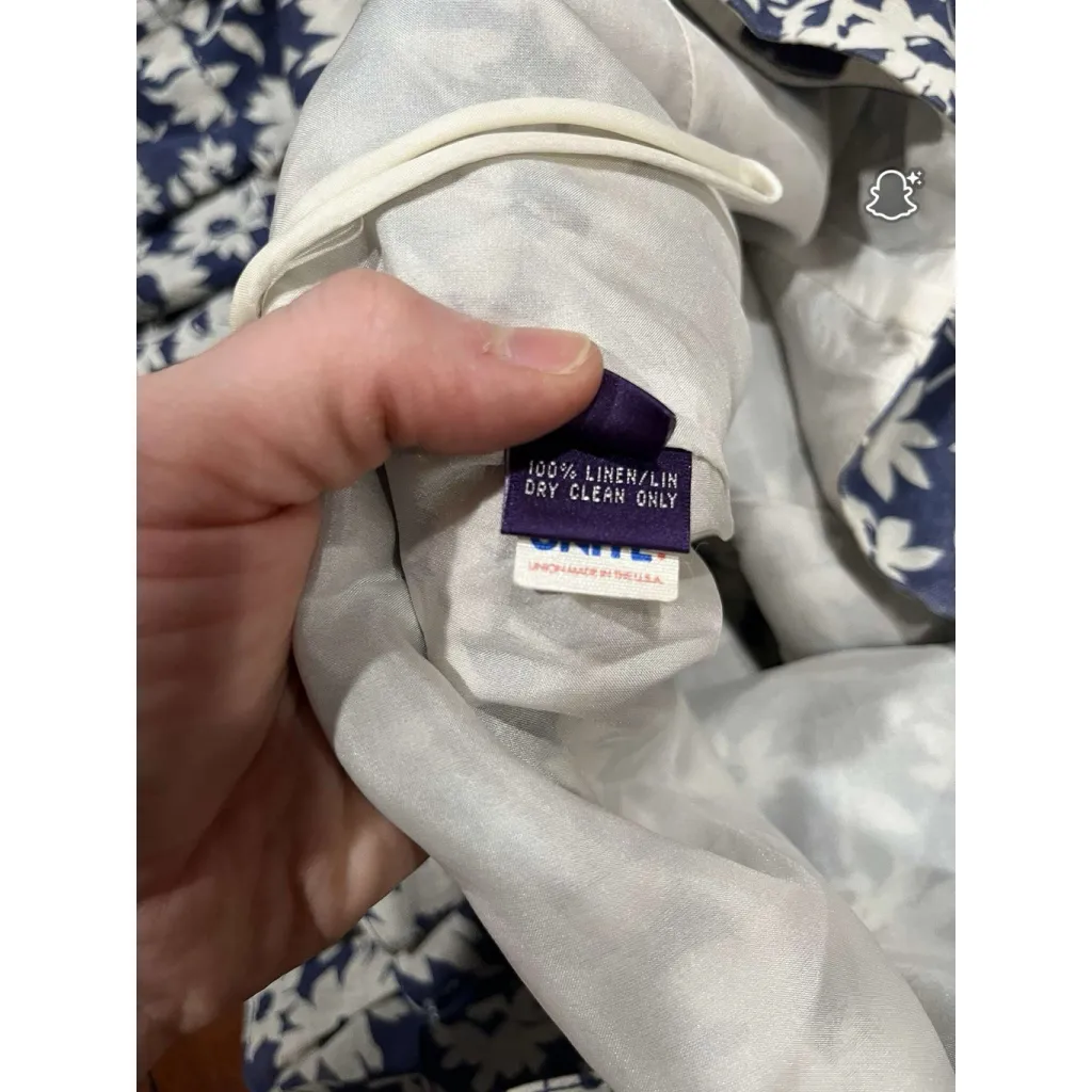 Ralph Lauren Collection Linen Blue White Floral Ruffle Hem Size 8 Made in USA - Image 9