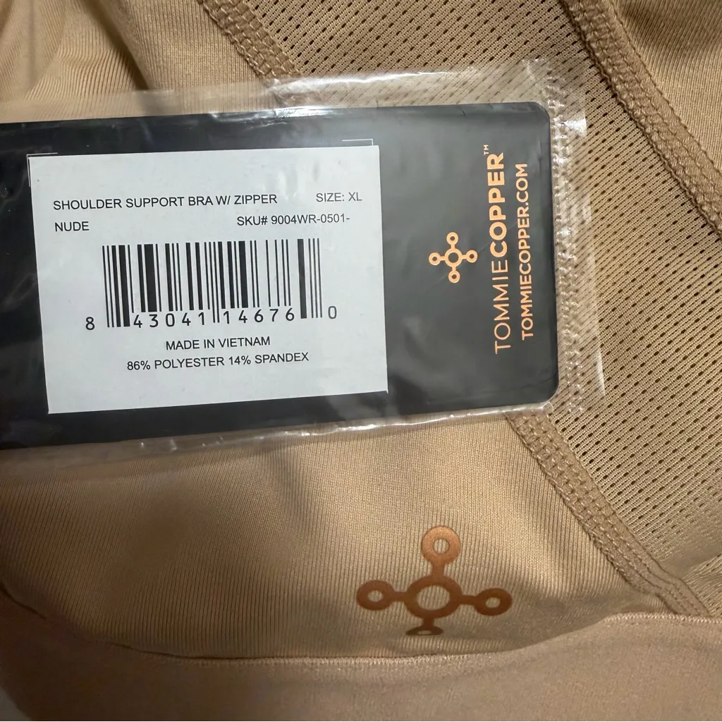 Tommie Copper Shoulder Support Bra With Zipper Nude Womens Size XL Tan - Image 3