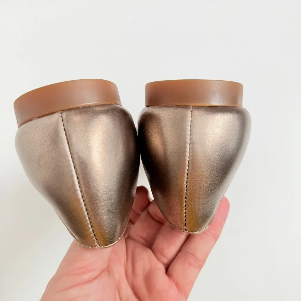 Born Mary Janes Pandora Ballet Flat Leather Round Toe Pewter Light Gold Metallic - Image 10