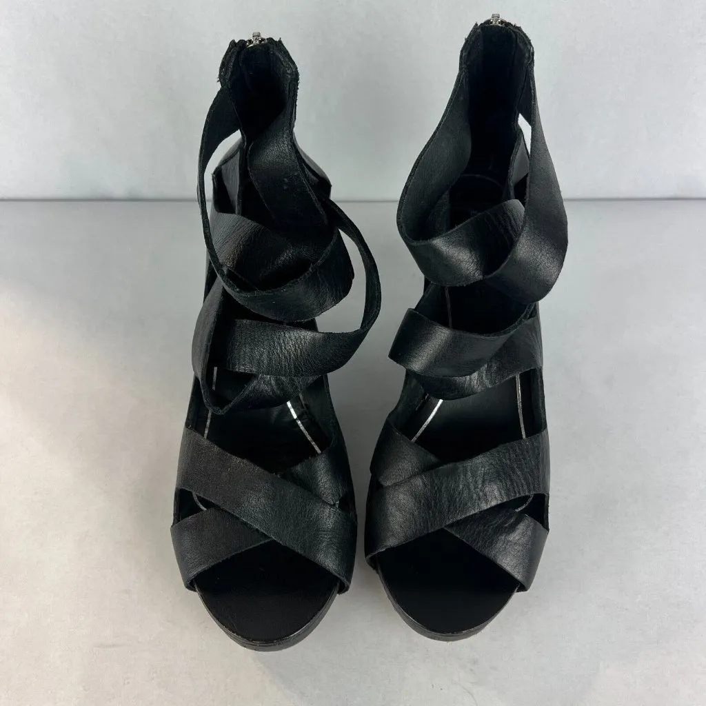 Dolce Vita Heels‎ Sandals Womens 10 Black Leather Open Toe Strappy Criss Cross - Image 6