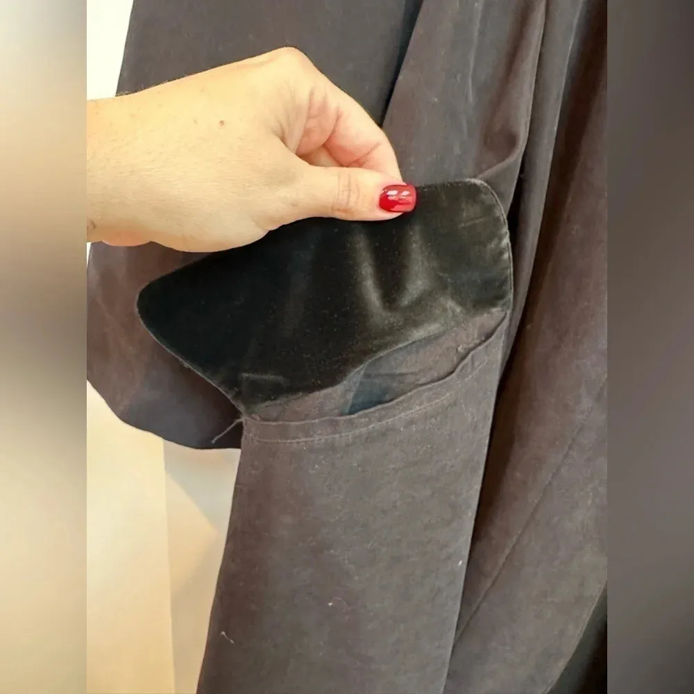 Vintage Anne Klein Black Wool Whimsigoth Velvet Trim Heavy Trench Coat Size 18W - Image 5