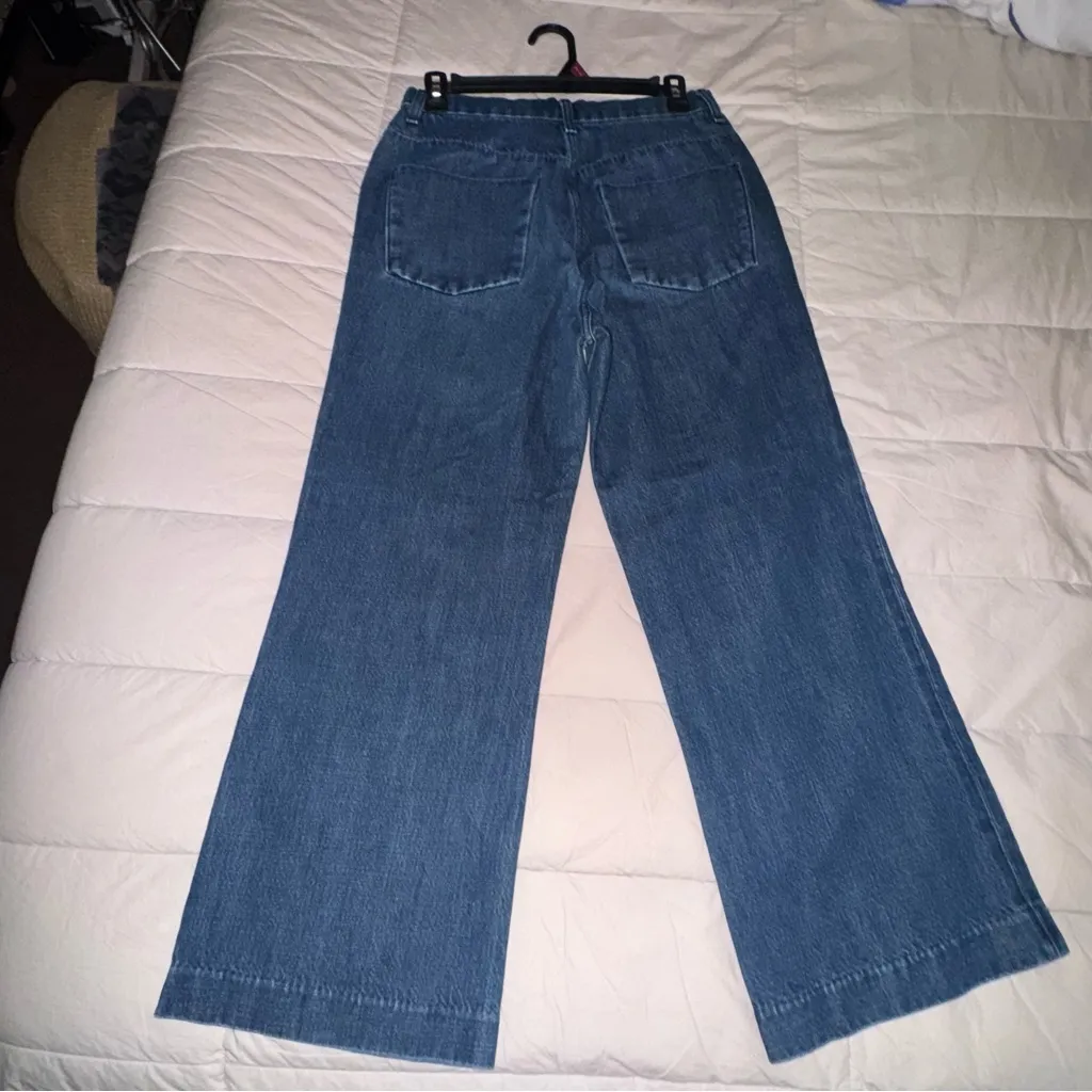 Theory Blue Wide Leg Flare Jeans - Image 2