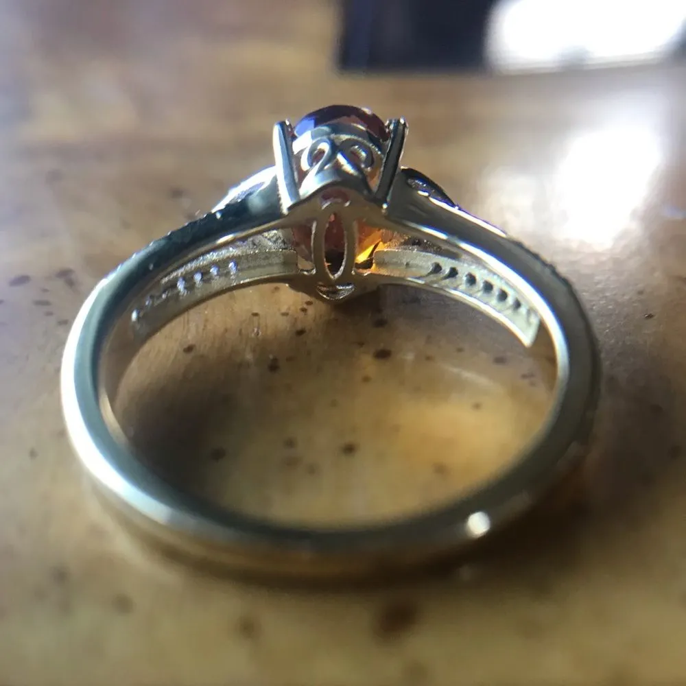 Natural Brazilian Cherry Citrine Sterling Silver Yellow Gold Vermeil Ring Size 9 Orange - Image 7