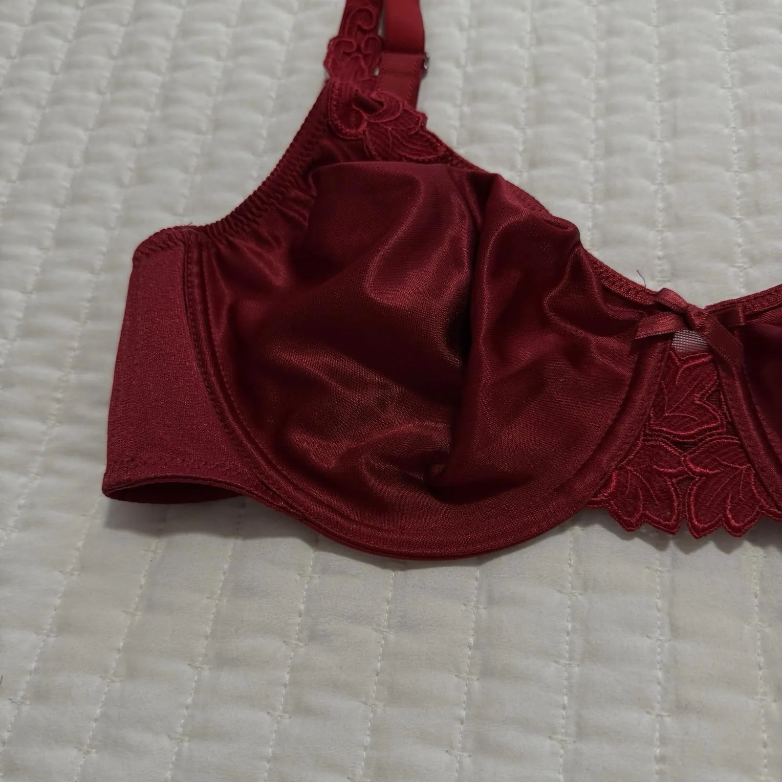 Chantelle Bra Red 38C Underwire Unlined Leaf Lace Trim - Image 11